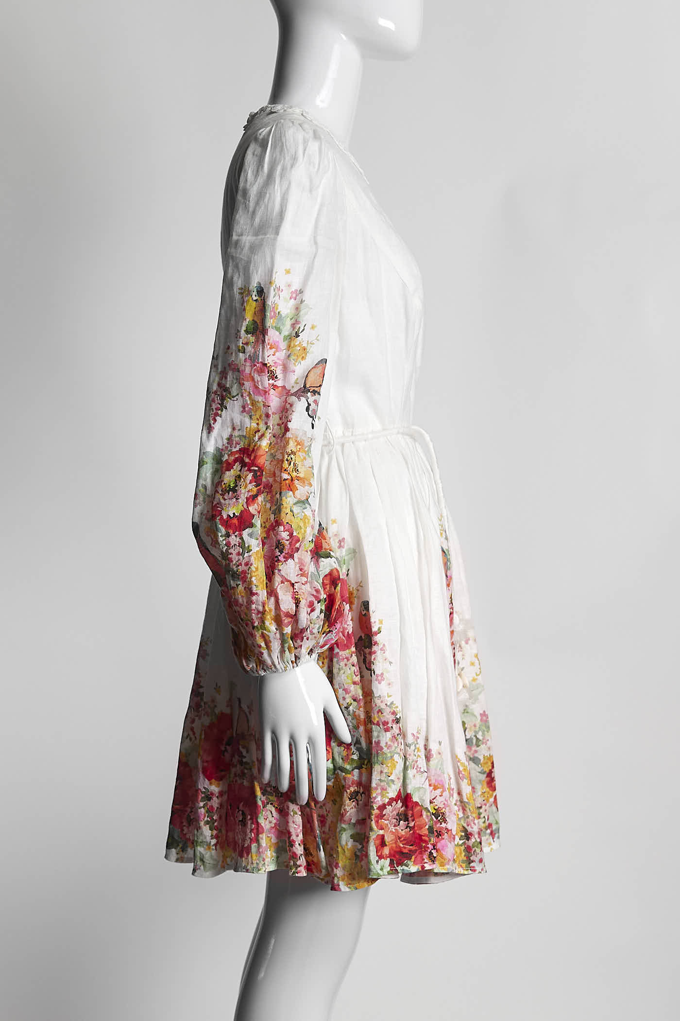 Zimmermann Mae Embellished Linen Mini Dress Floral Print 1