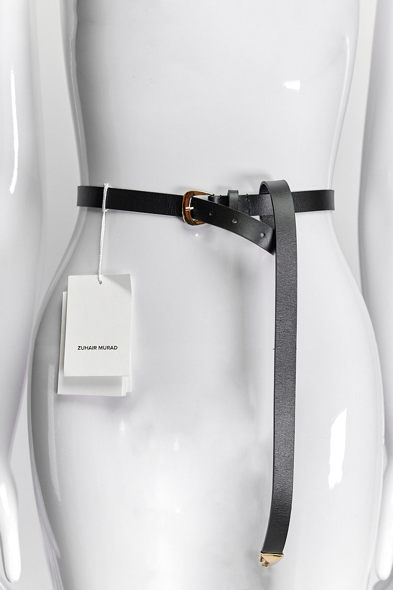 Zuhair Murad Black Leather Belt With Gold Hardware