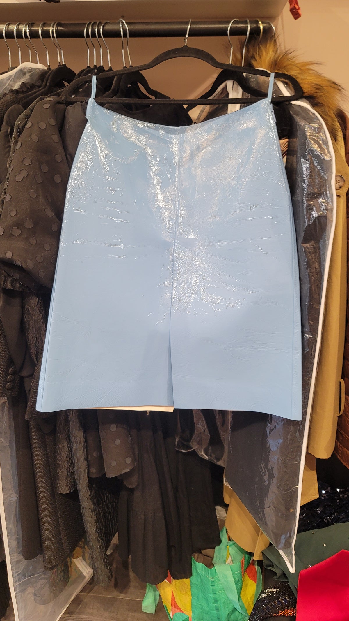 Gucci Shiny Leather Mid-Length Skirt in Sky Blue 40