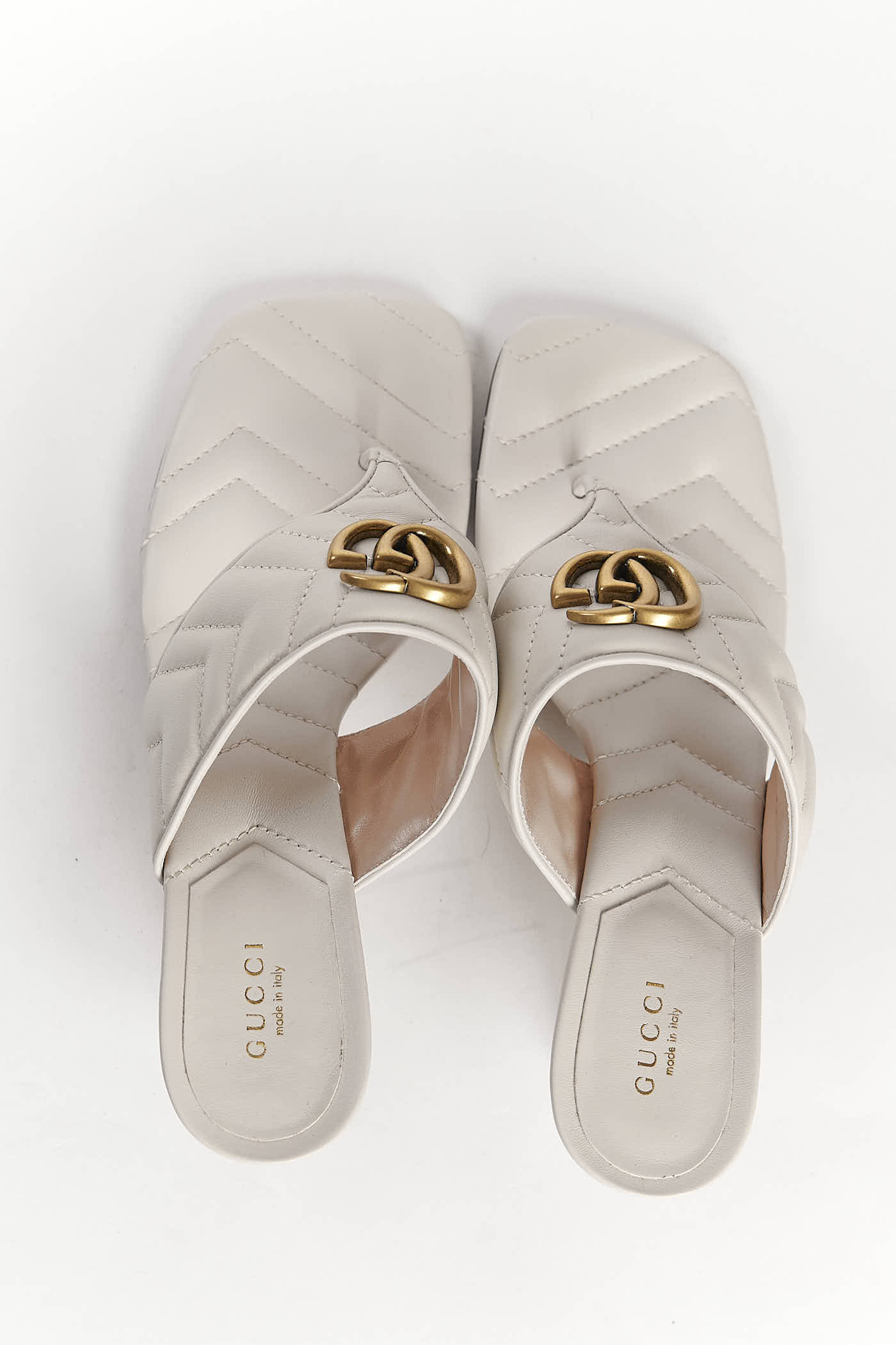 Gucci GG Marmont White Leather Sandal Heel 38.5