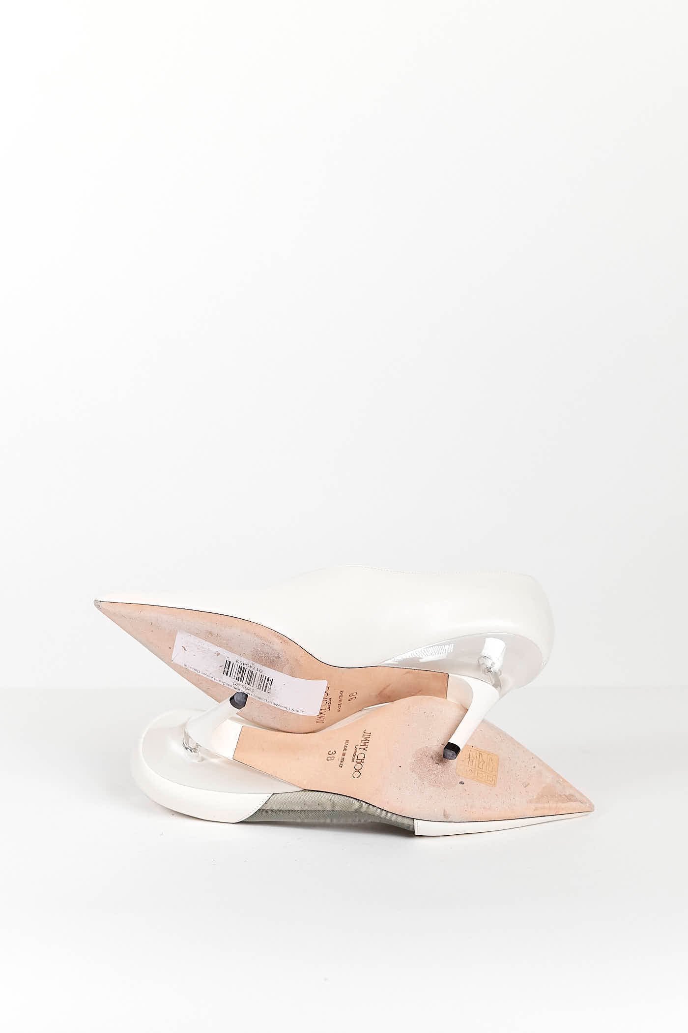 Jimmy Choo White Leather Heels with Mesh and Acrylic Detail 38