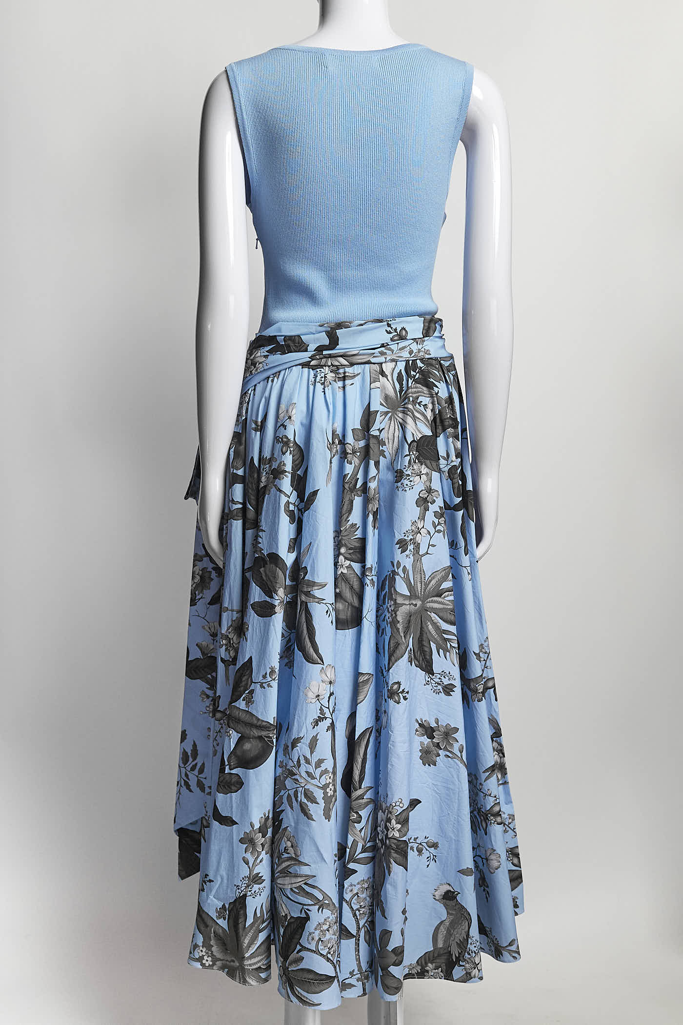 Oscar de Renta Light Blue Floral Dress with Cardigan M