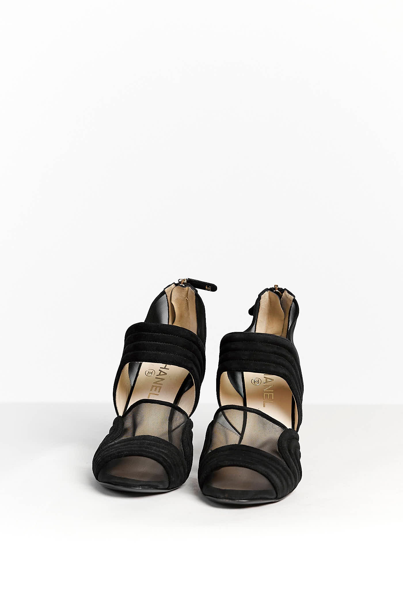 Chanel Suede Mesh Cap Toe Mary Jane Pumps 41