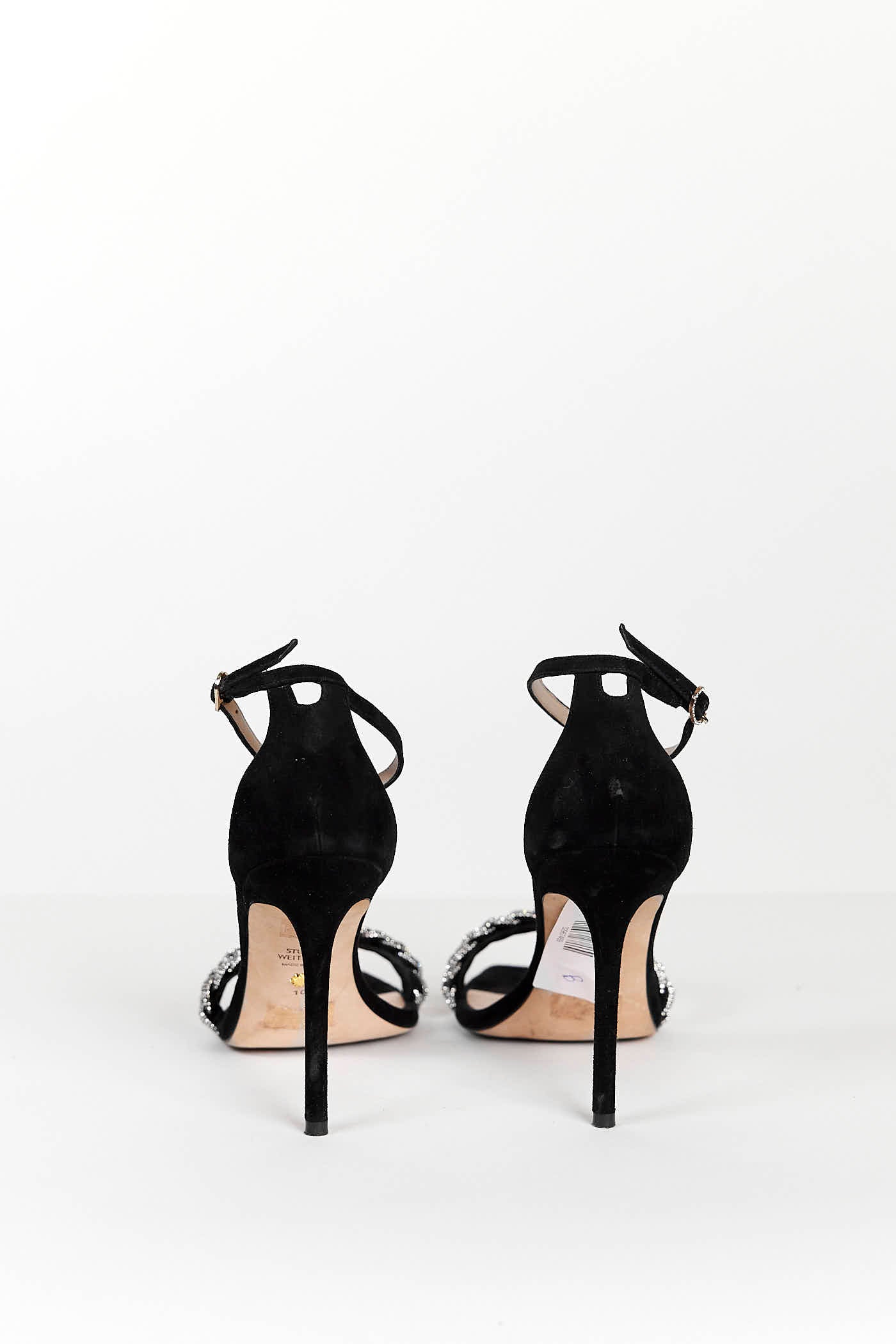 Stuart Weitzman Silver Crystal Braided with Black Suede Ankle Strap10