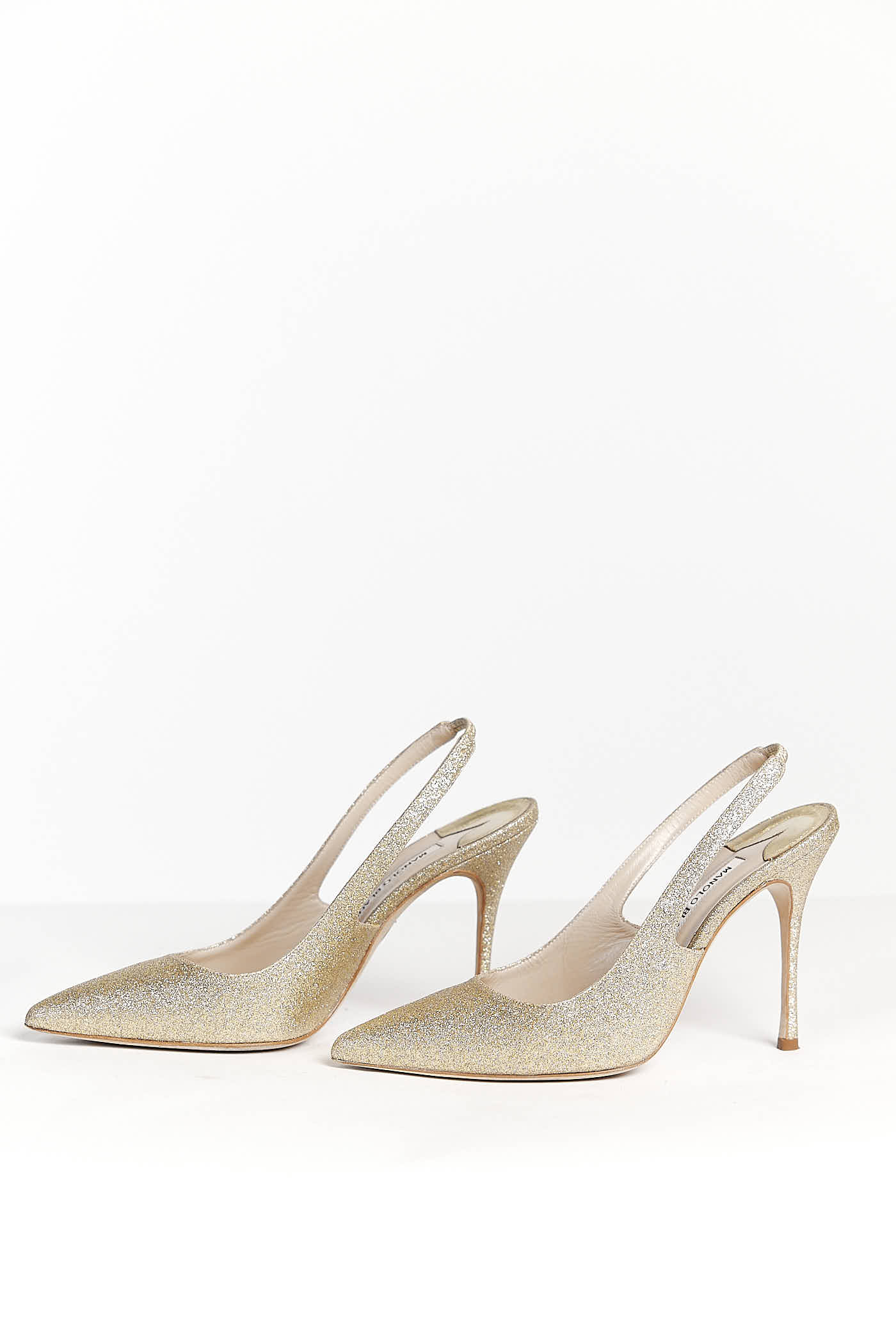 Manolo Blahnik GOLD GLITTER slingback pump 38.5