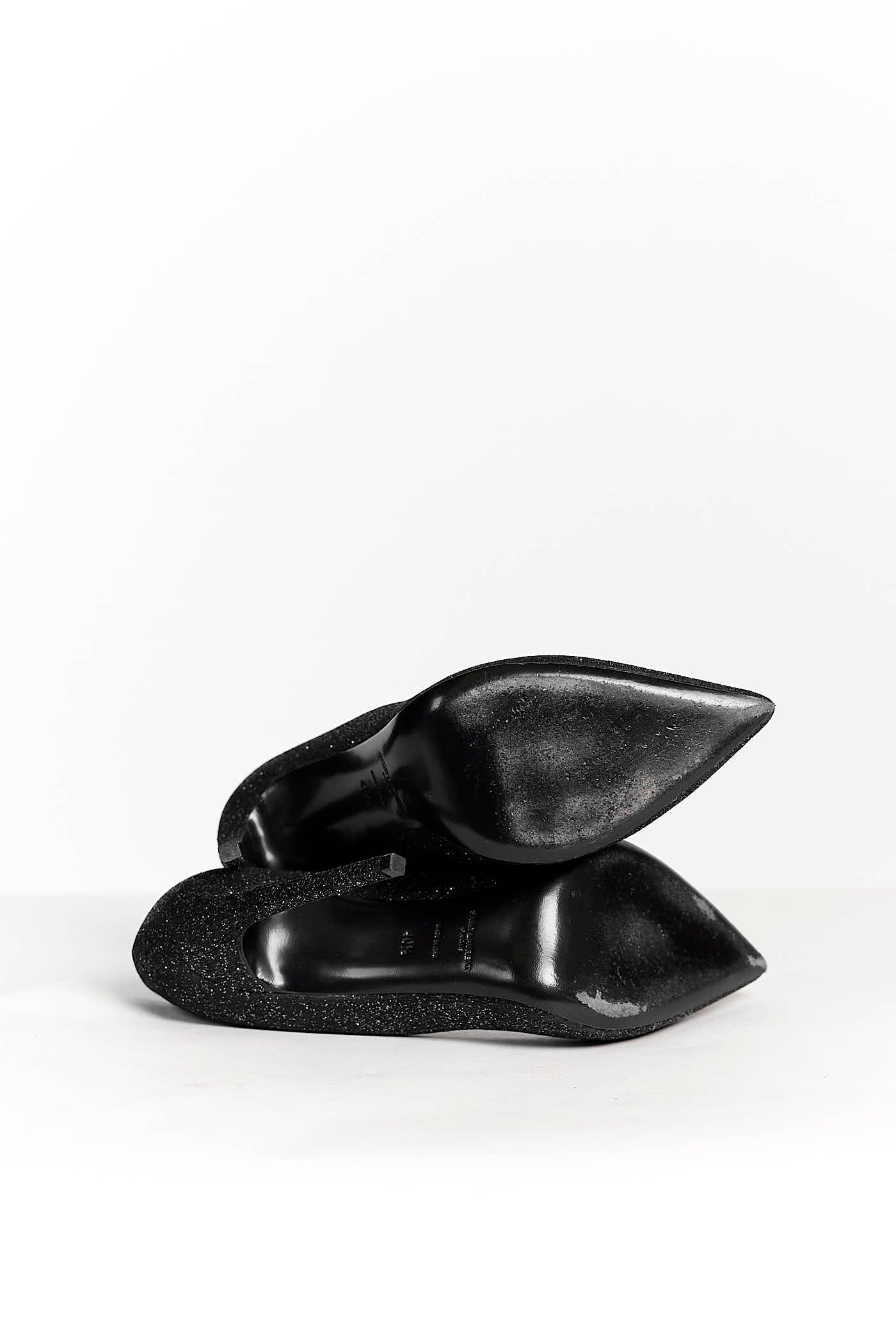 Saint Laurent Black Glitter Pointed Toe Pumps 40.5