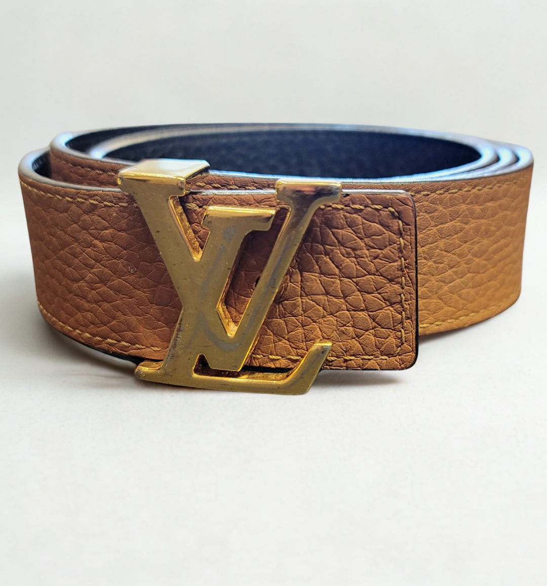 Louis Vuitton Brown/Black Reversible Belt with Gold Logo 75
