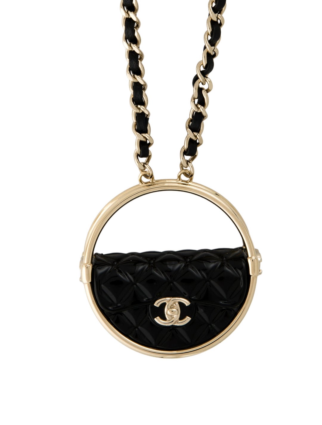 Chanel 2023 Leather & Resin Quilted Flap Bag Pendant Necklace