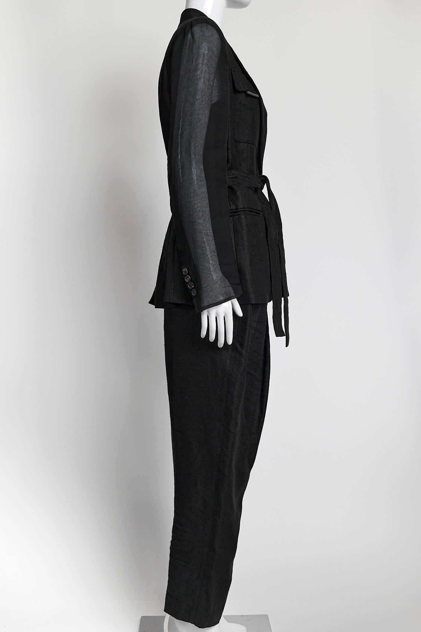 Brunello Cucinelli Black Linen Jacket with Sheer Sleeves Suit 42