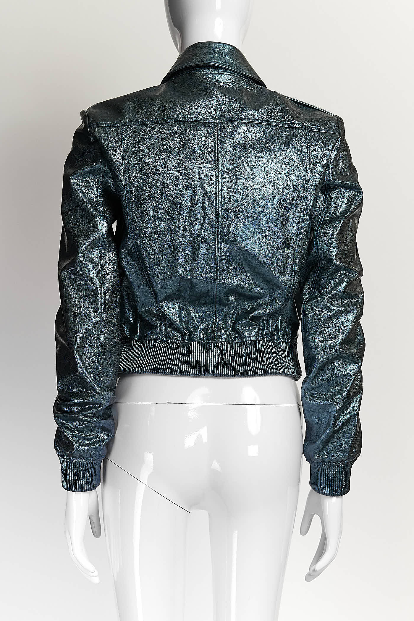 Burberry Metallic Blue Leather Jacket UK8
