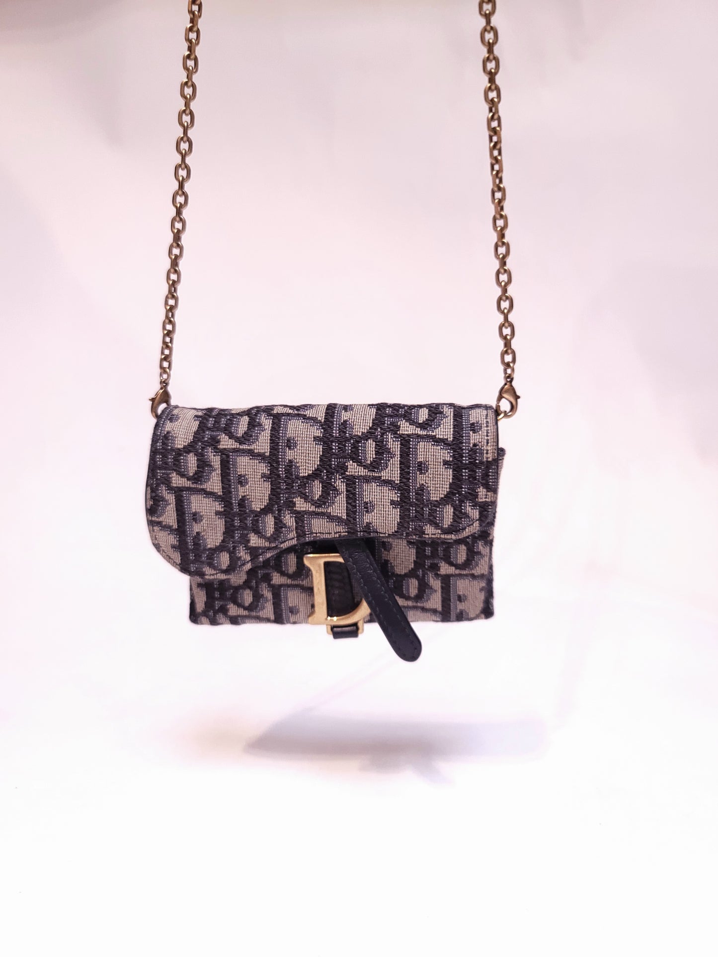 Dior Blue Oblique Jacquard Saddle Nano Pouch