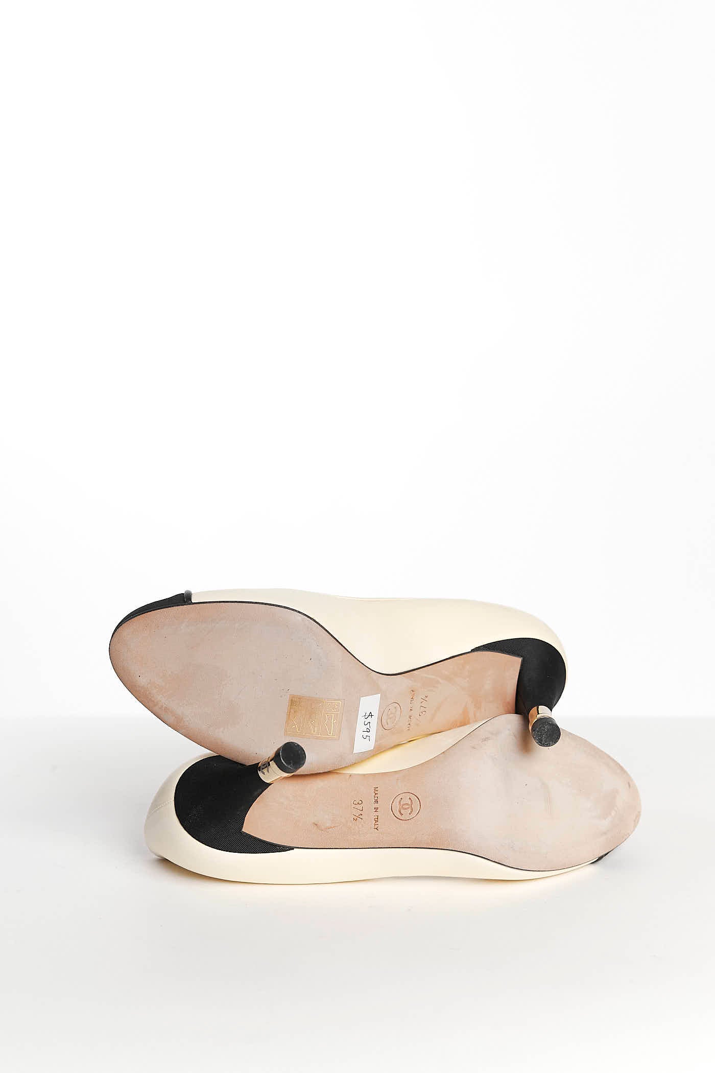 Chanel Cream and Black Cap Toe Heel 37.5