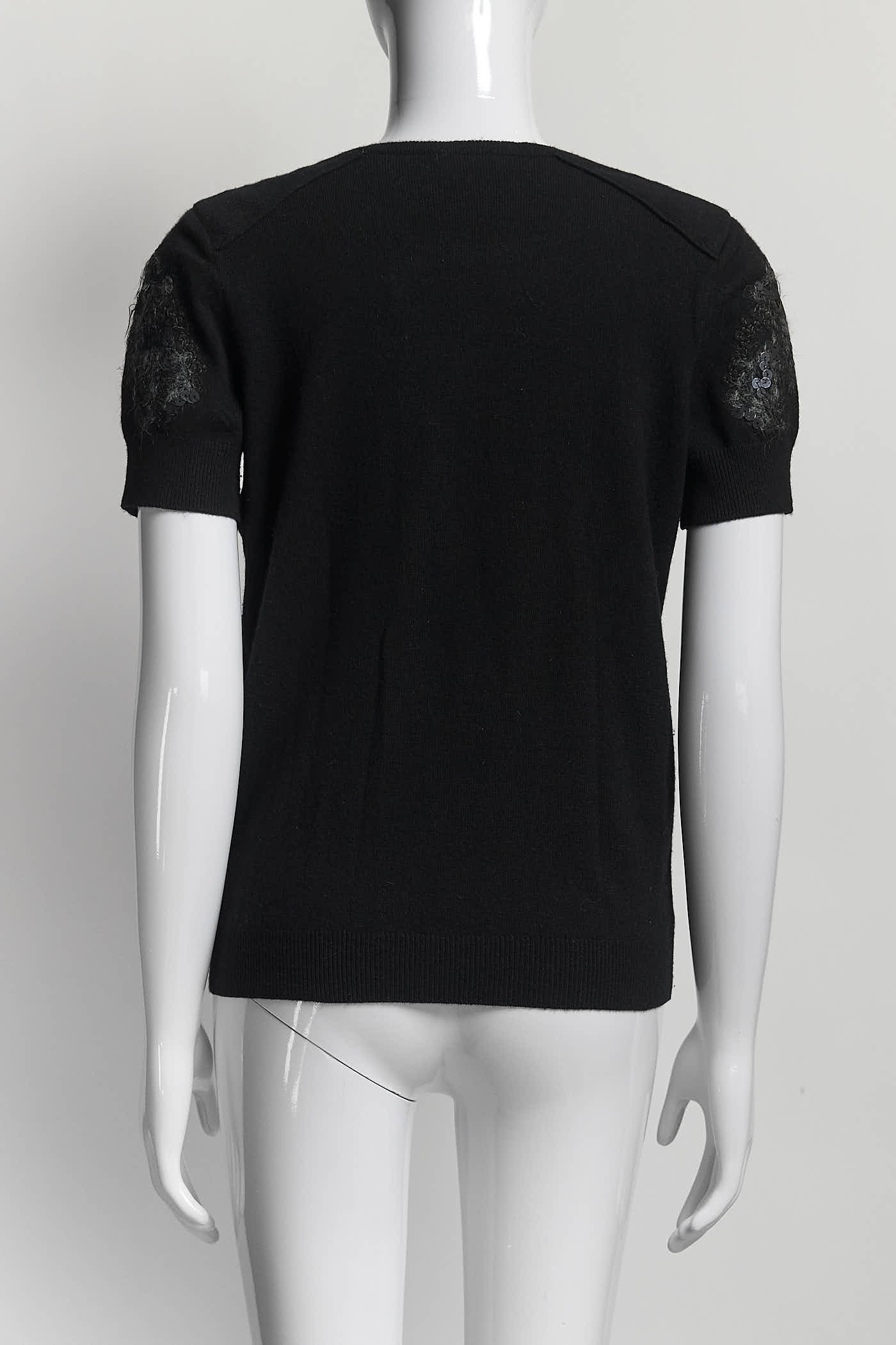 Chanel Black Short-sleeved Sweater with Sequin Detail 40