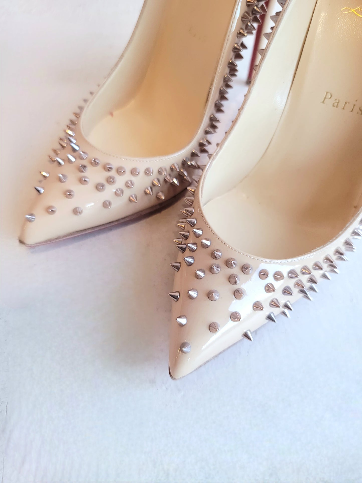 Christian Louboutin Nude Heel w/Spike Studs Heel 37.5