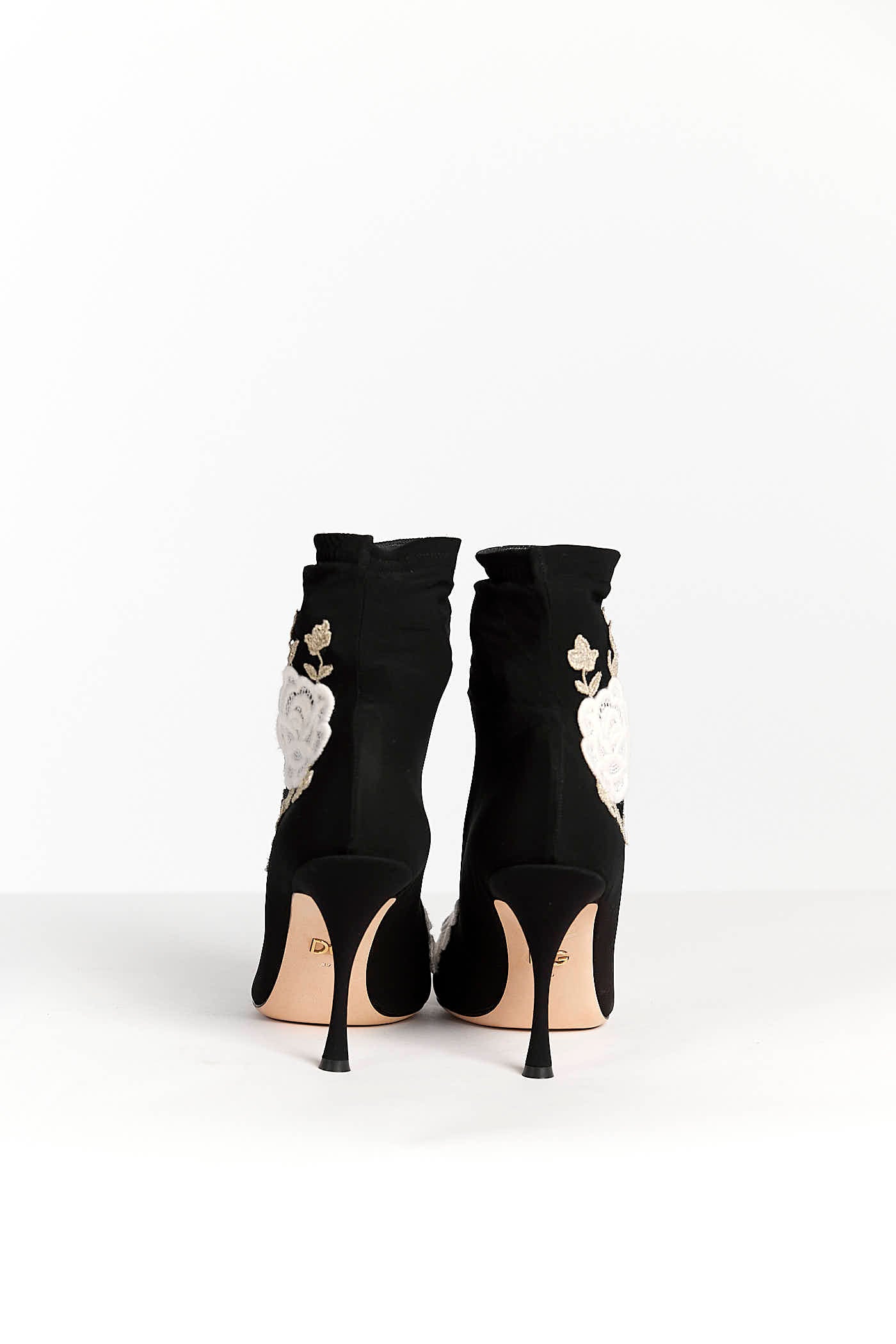 Dolce & Gabbana Black White Embroidery Slip On Boots 39