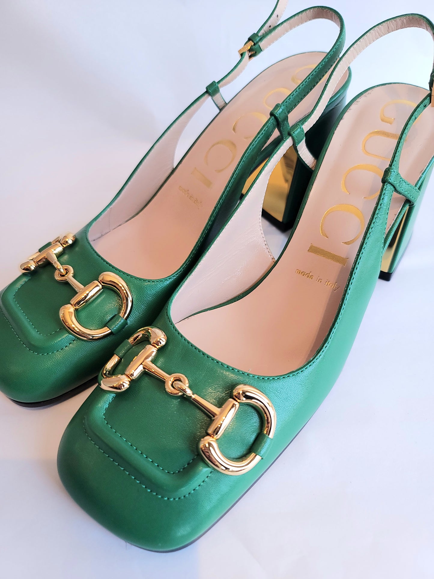 Gucci Horsebit Slingback Pumps Green Leather 38.5