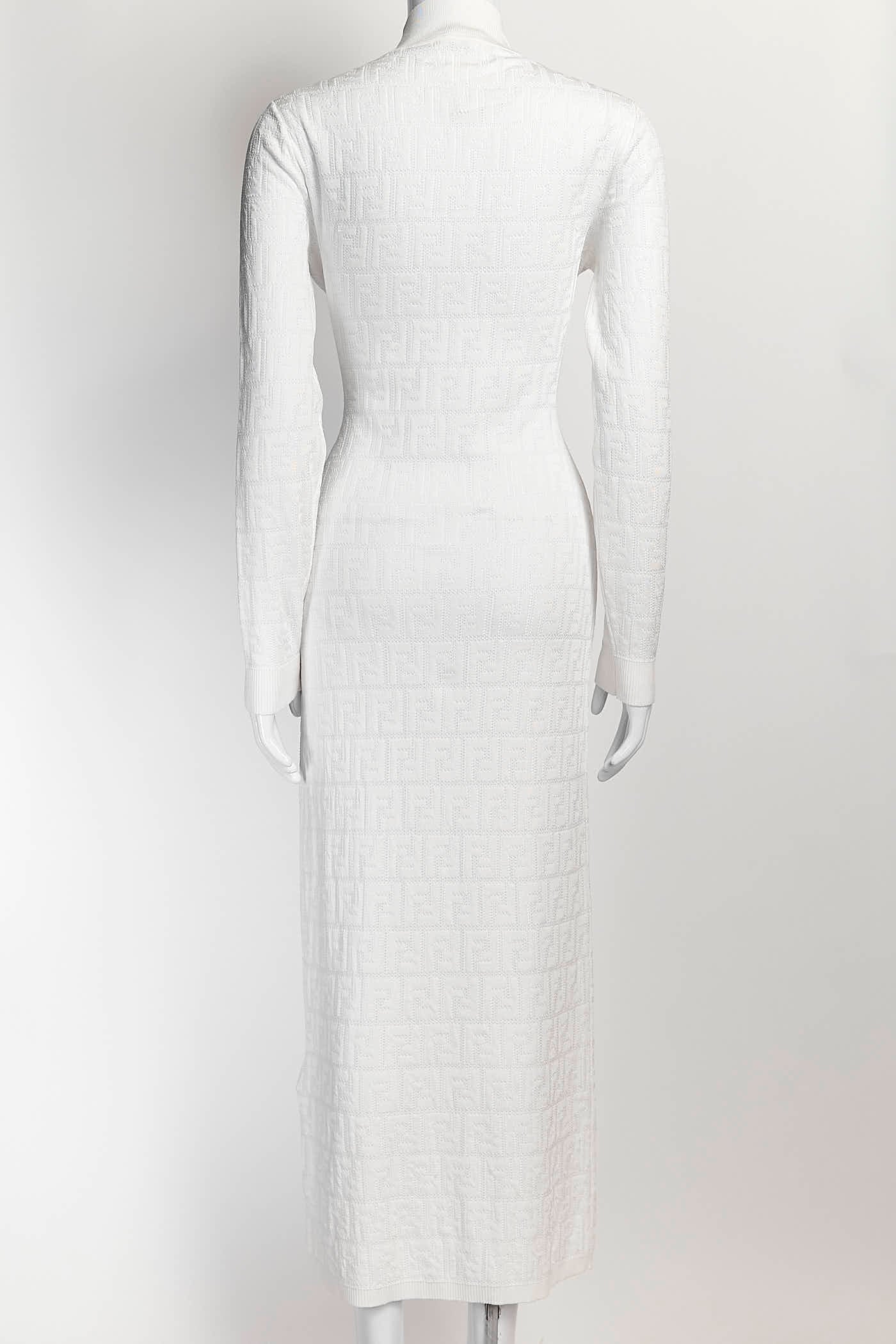 Fendi White FF Zucca Knit Midi Dress 44