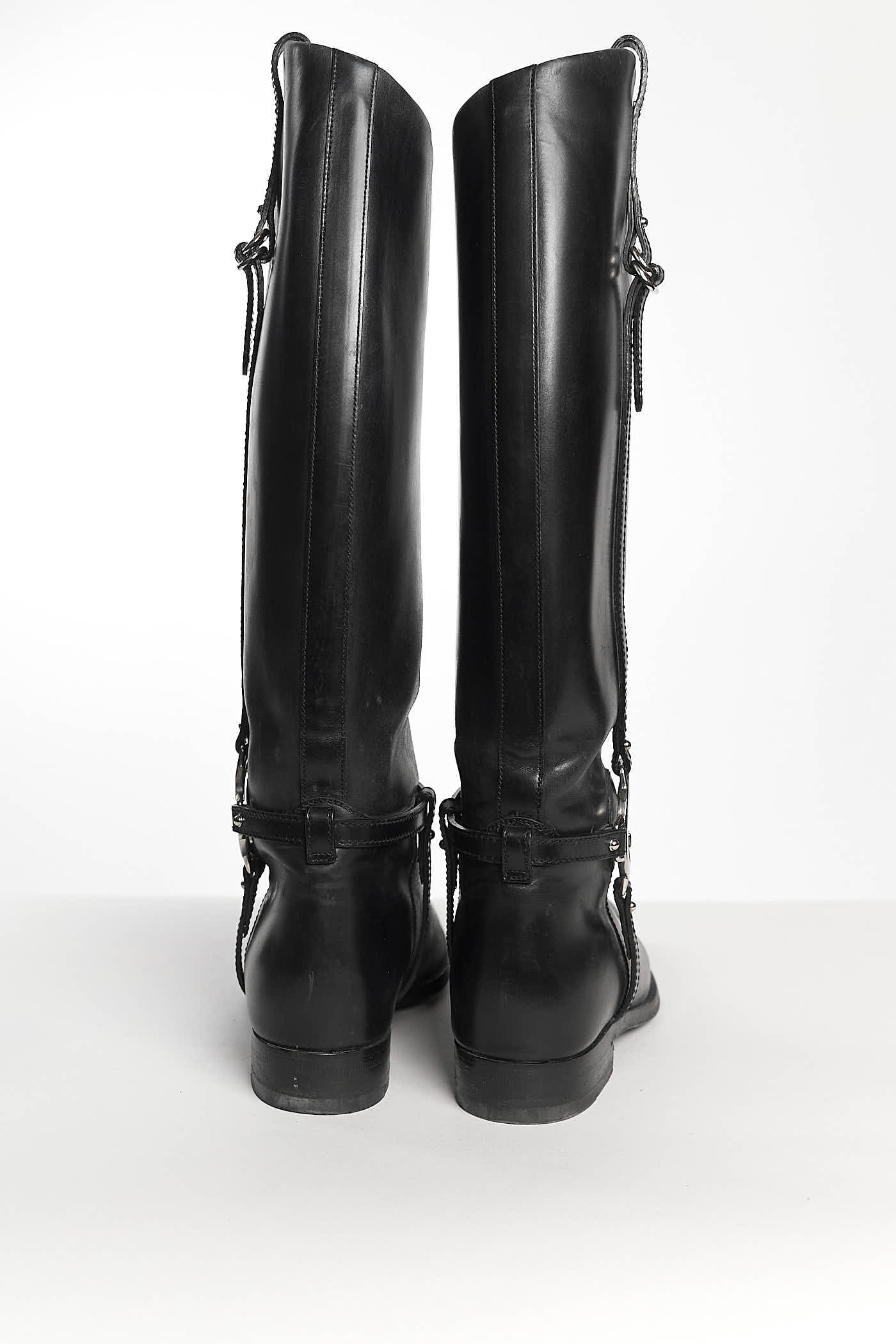 Gucci Black Riding Boots with Silver Logo 38.5