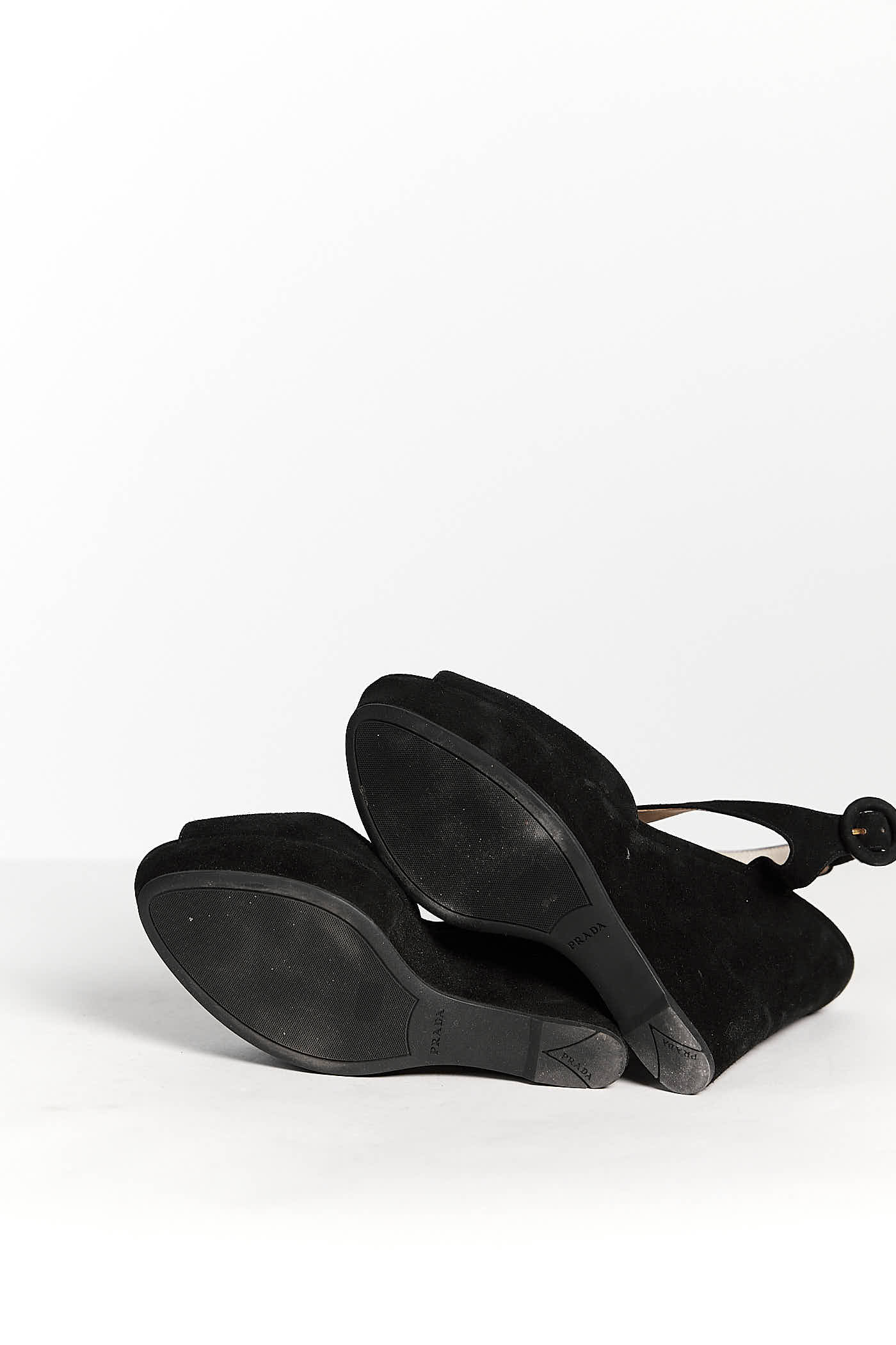 Prada Black Suede Platform Slingback Sandals 38
