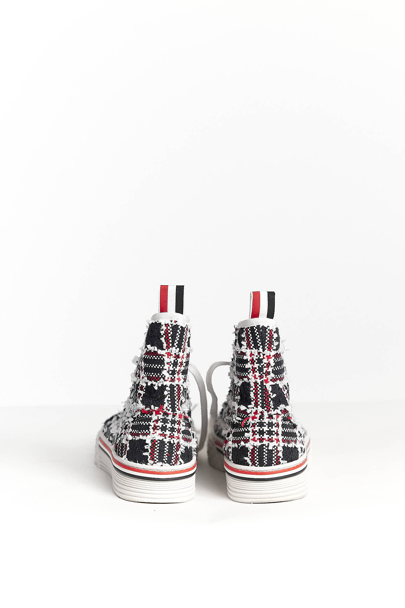 Thom Browne Tweed Frayed Collegiate High Top Sneakers 38