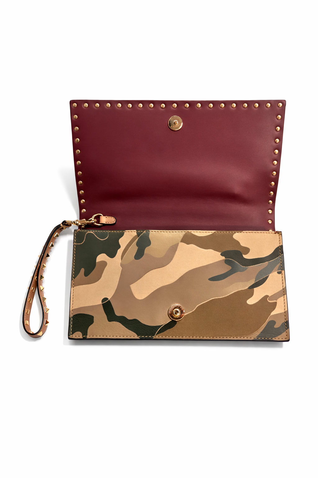 Valentino Rockstud Camouflage Canvas and Leather Clutch