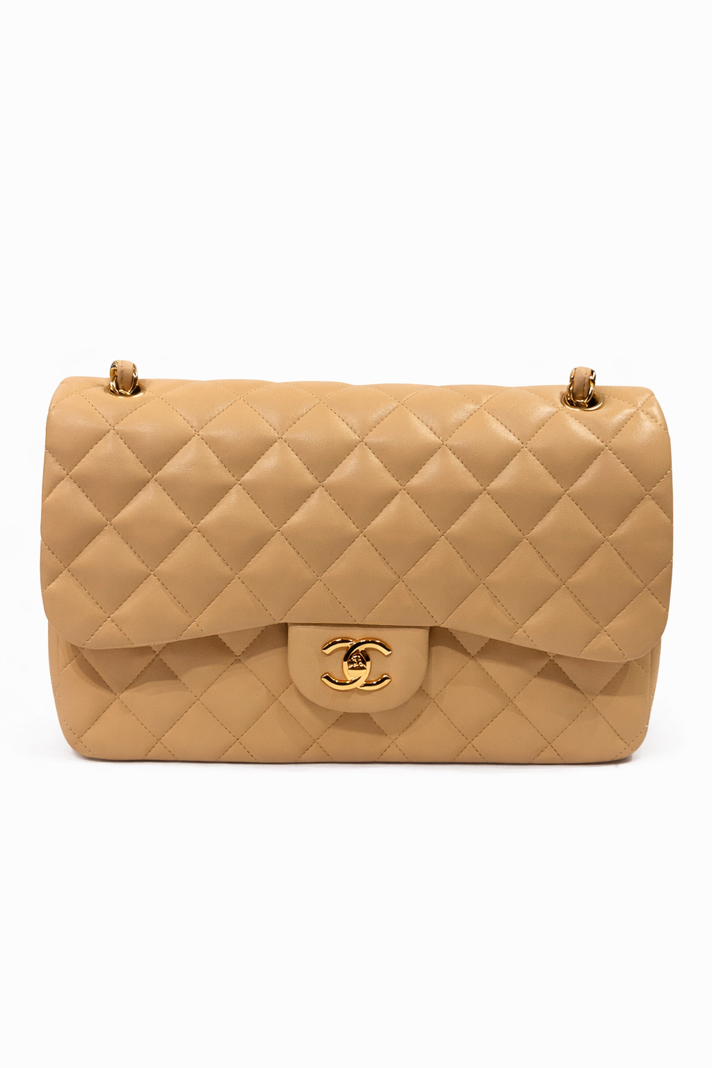 CHANEL BEIGE LAMBSKIN QUILTED MEDIUM DOUBLE FLAP BAG