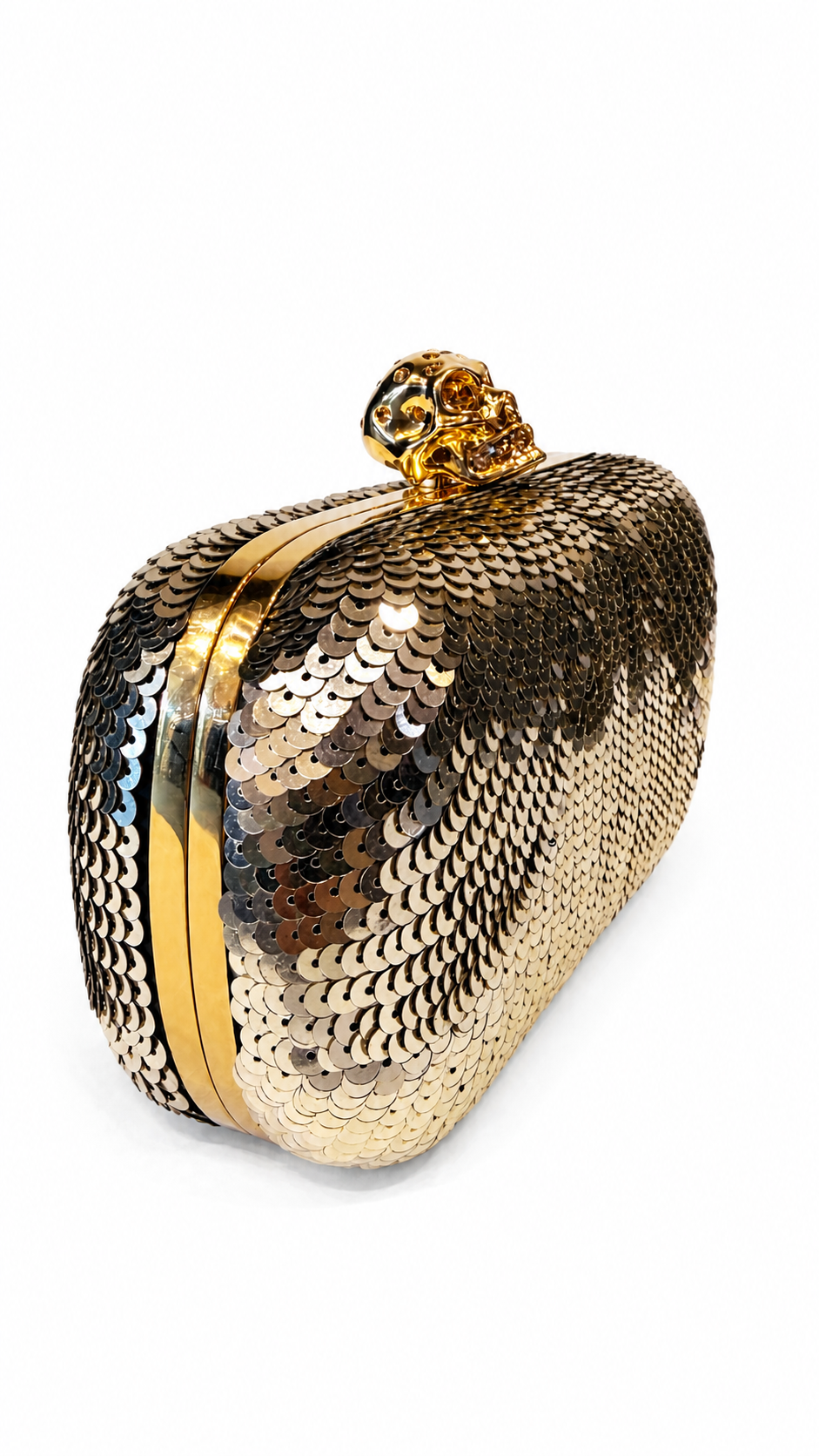 Alexander Mcqueen Gold Sequin and Crystal Skull Clutch