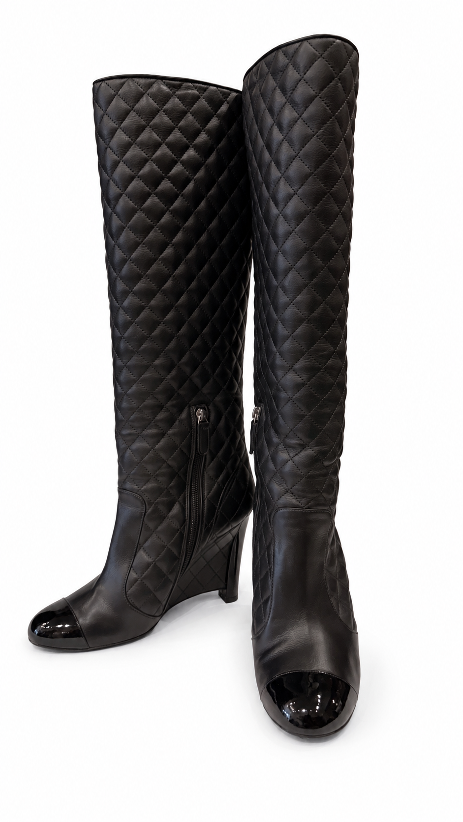 CHANEL BLACK QUILTED BOOTS - SIZE 39