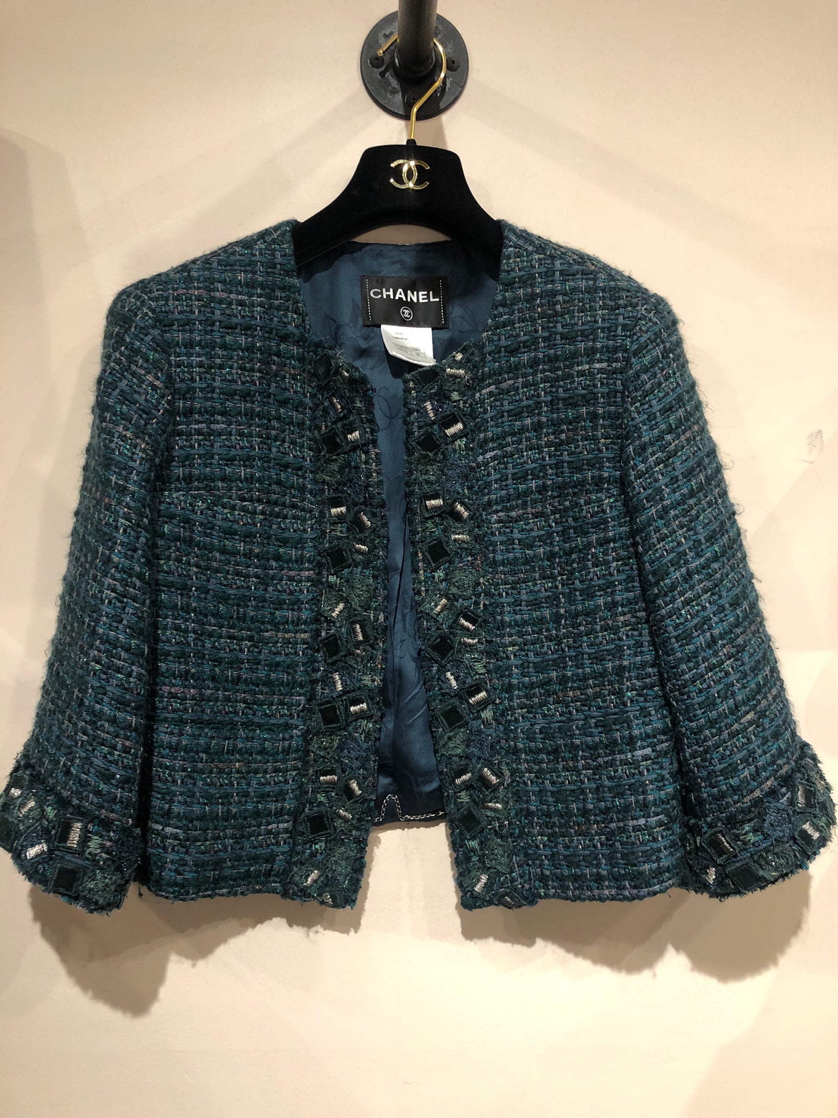 Chanel emerald green tweed blazer