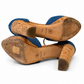 CHANEL BLUE DENIM CORK HEELS WITH LEATHER LOGO - SIZE 39.5