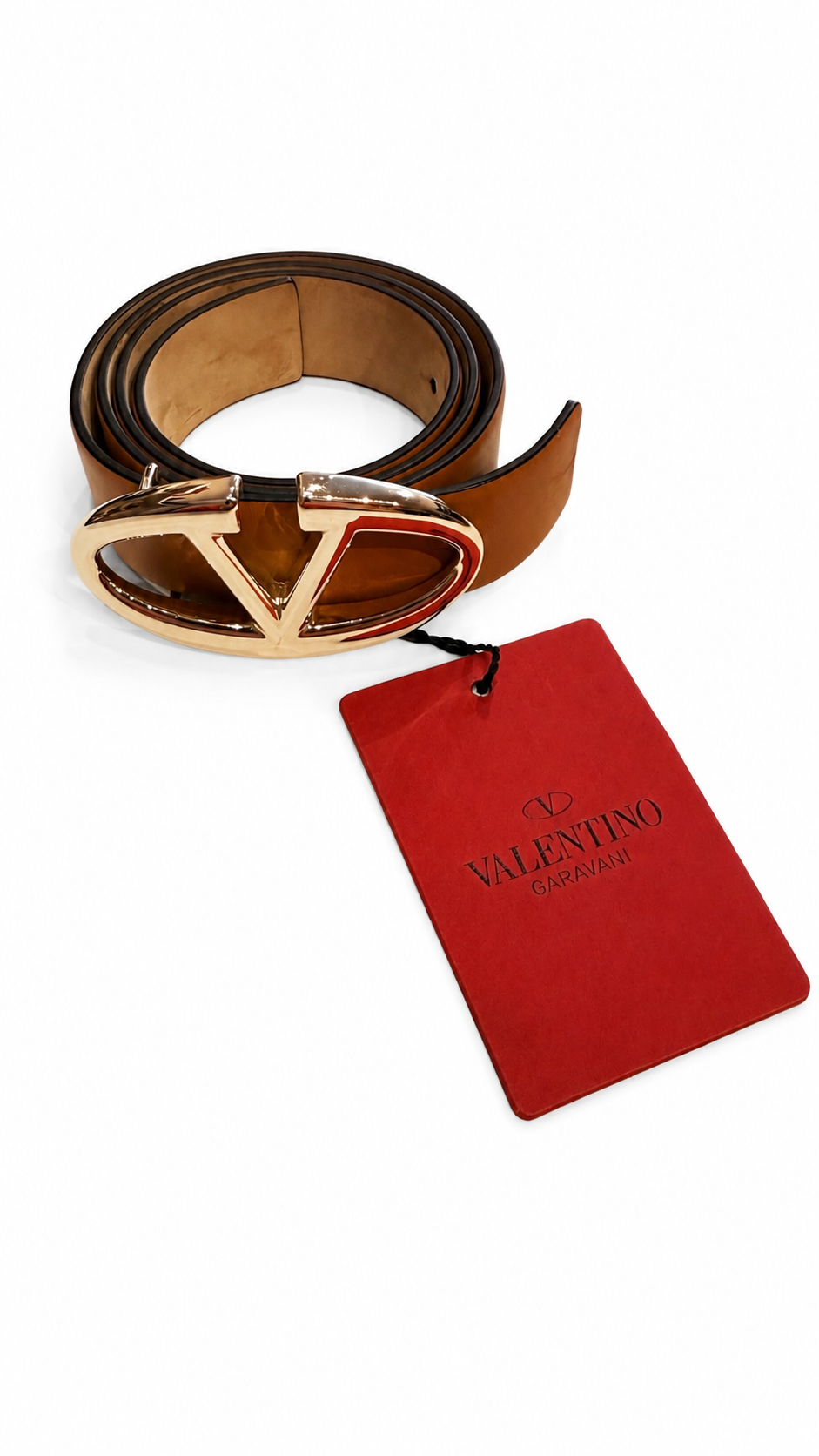 valentino brown leather belt with logo buckle - size 75