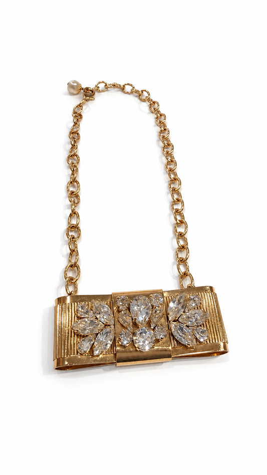 DOLCE AND GABANNA GOLD CRYSTAL BOW NECKLACE