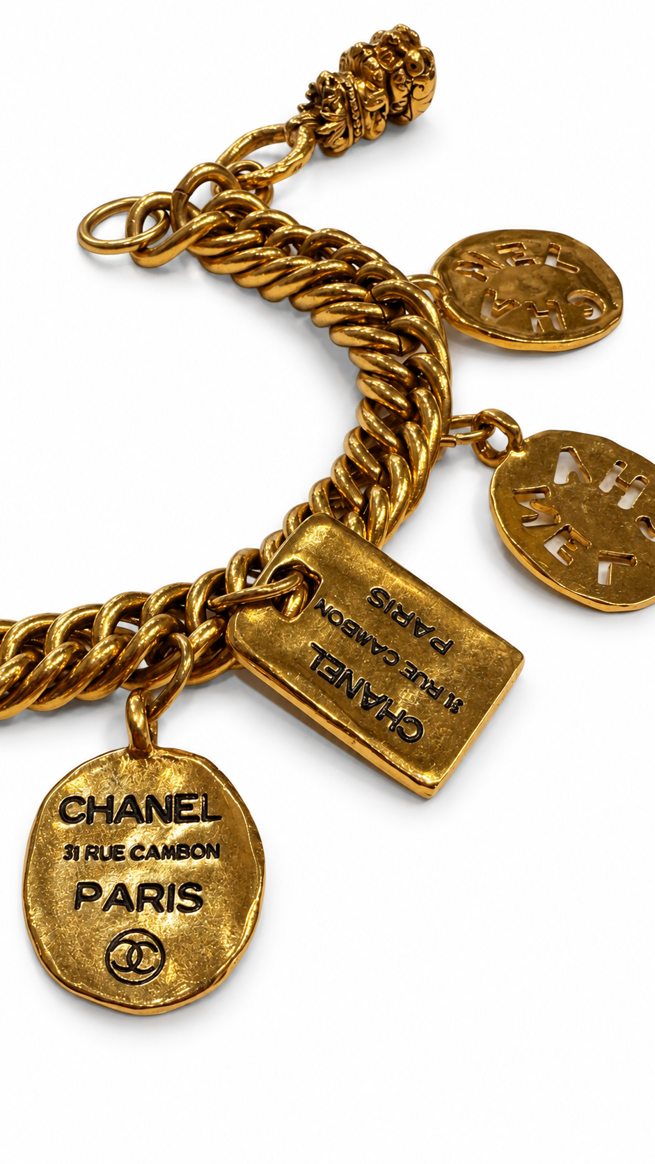 CHANEL 80'S VINTAGE RUE CAMBON GOLD CHARM BRACELET