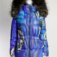 Emilio Pucci Blue Patterned Puffer with Fur Trim Hood IT 42