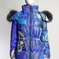 Emilio Pucci Blue Patterned Puffer with Fur Trim Hood IT 42