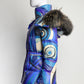 Emilio Pucci Blue Patterned Puffer with Fur Trim Hood IT 42