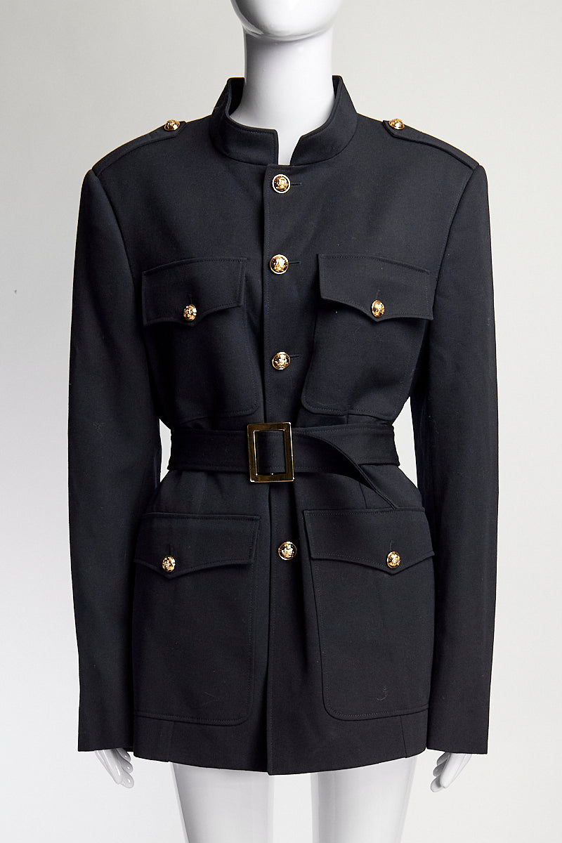 Celine Military Style Navy Jacket with Belt IT44 FR40