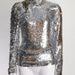 MSGM Sequin Silver Turtleneck Top FR38 IT42