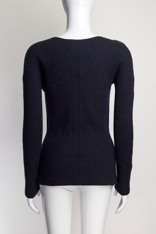 The Row Navy Cashmere Ribbed Sweater