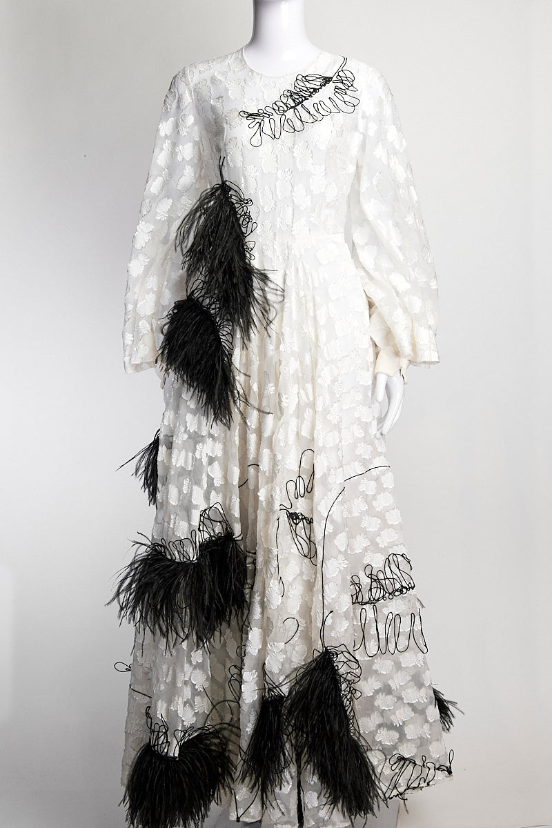 Roksanda White and Black Feathered Maxi Dress