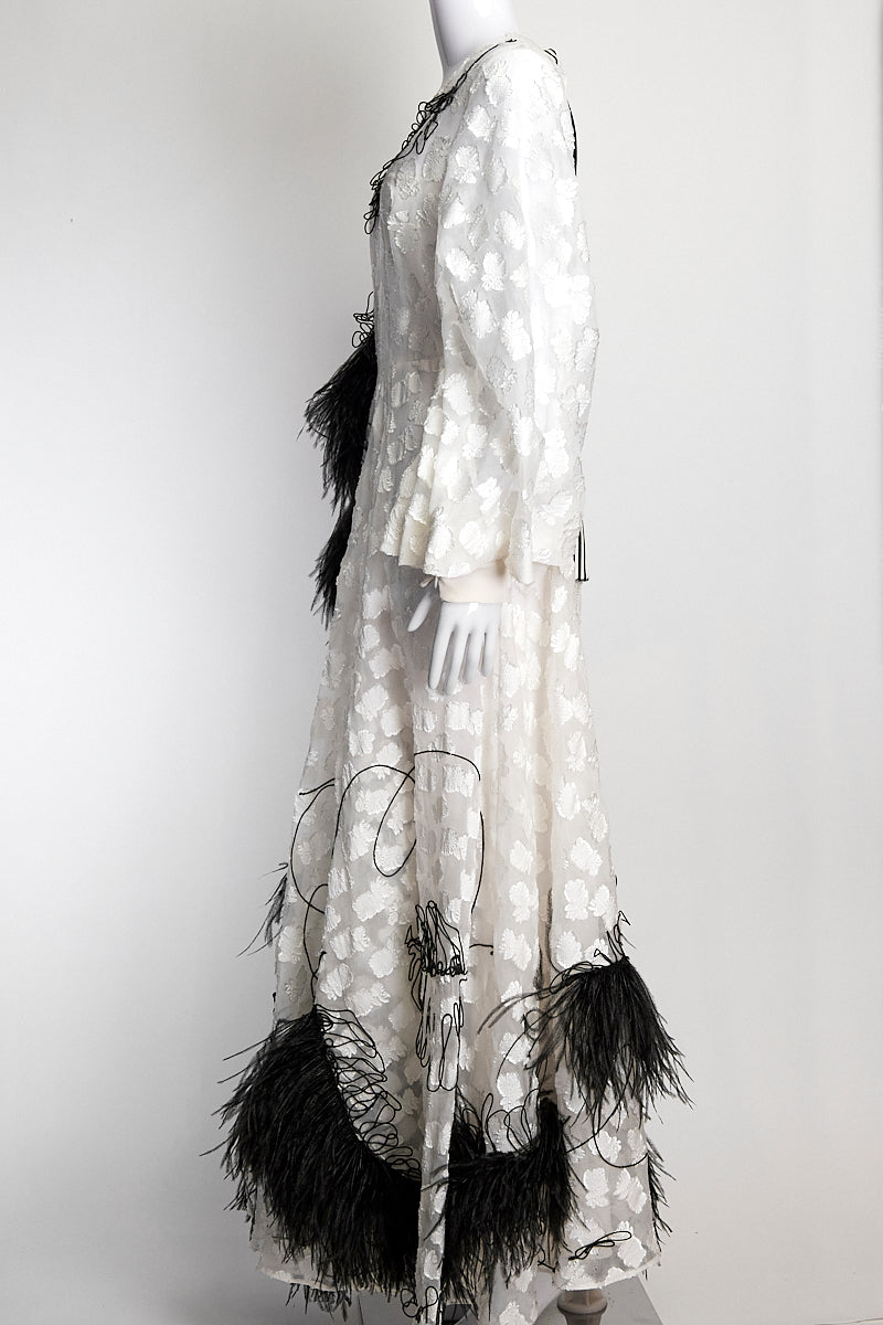 Roksanda White and Black Feathered Maxi Dress