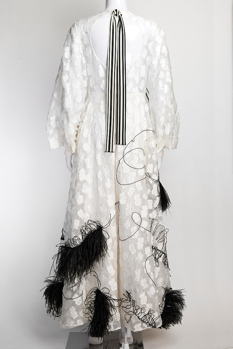 Roksanda White and Black Feathered Maxi Dress