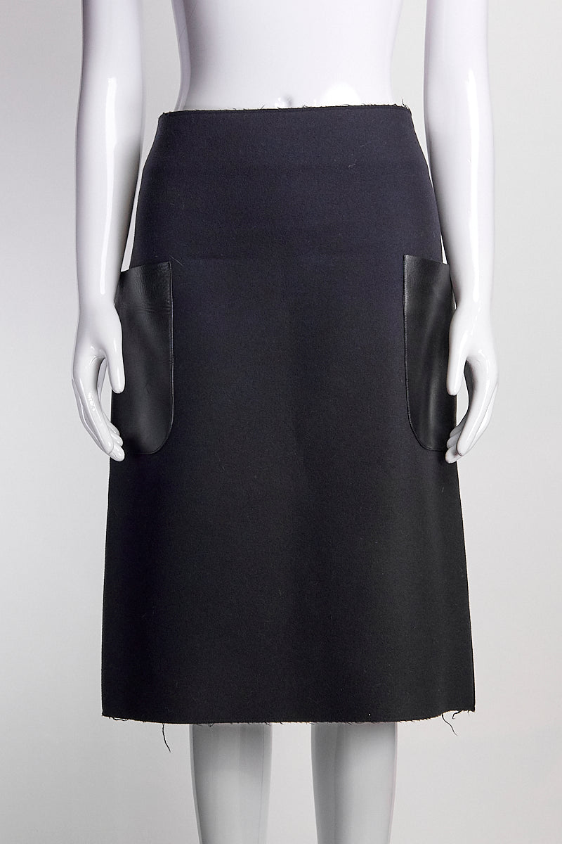 Celine Navy wool Skirt with Leather Pockets FR40 IT44