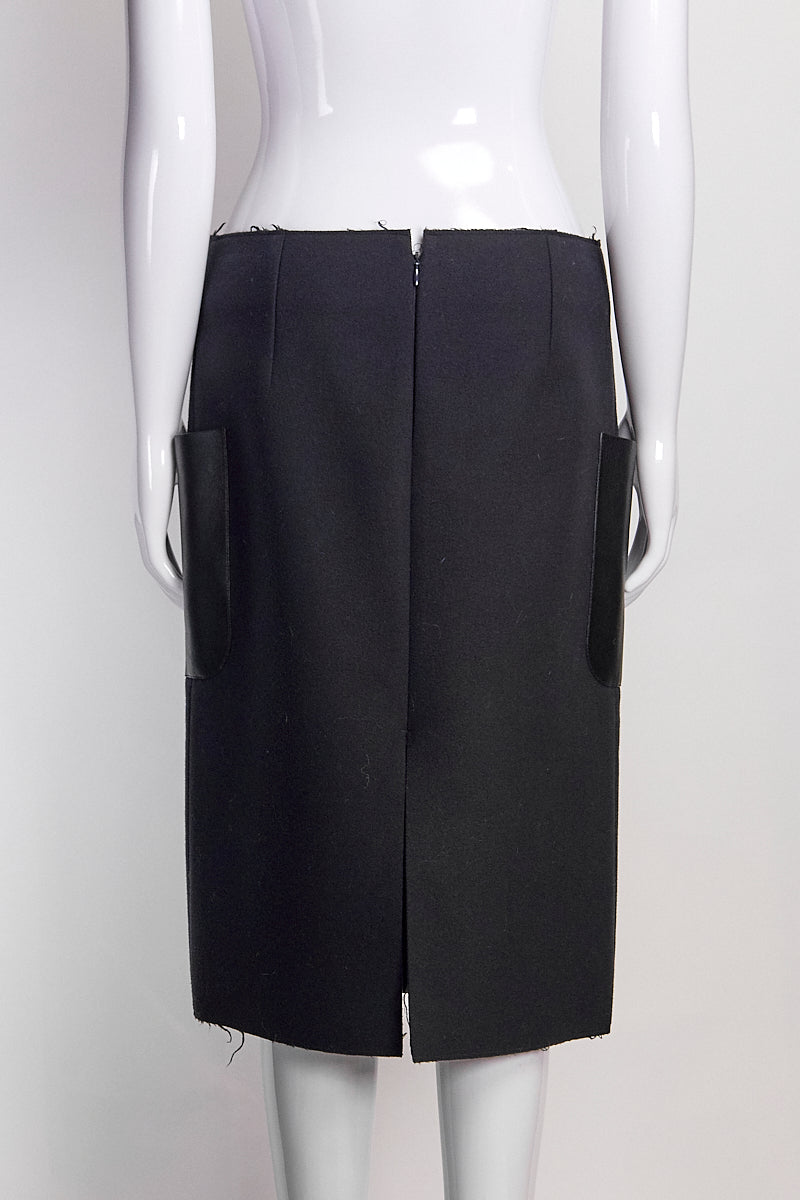 Celine Navy wool Skirt with Leather Pockets FR40 IT44