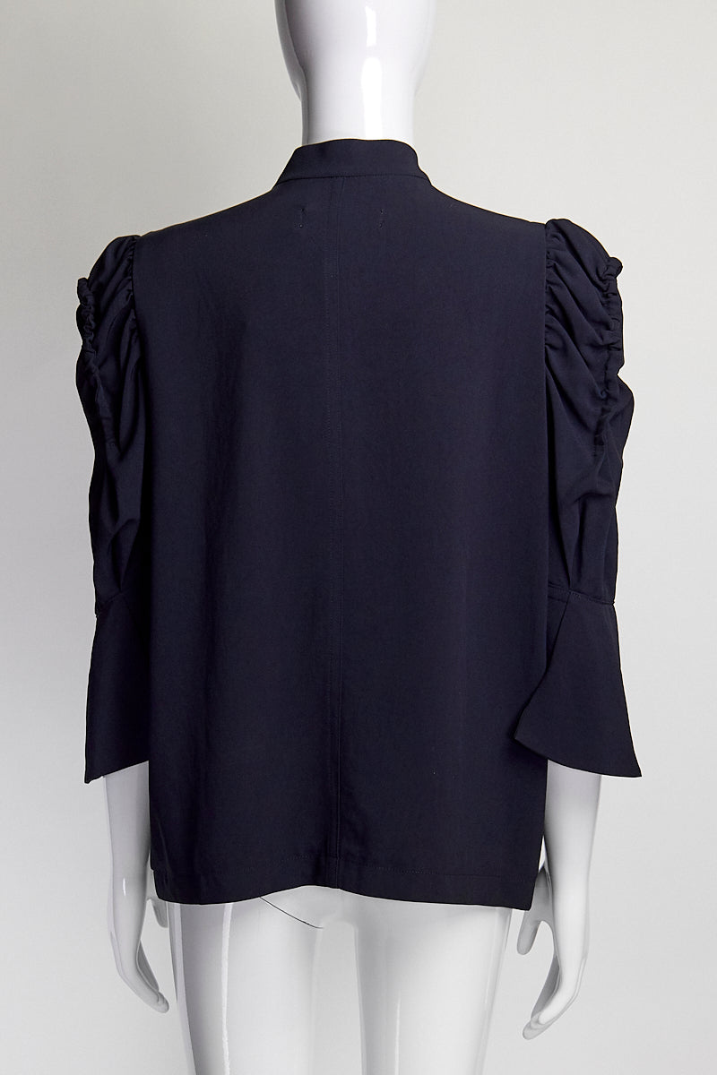 Toga Pulla Navy High Neck Blouse with Jewel Detail