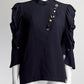 Toga Pulla Navy High Neck Blouse with Jewel Detail