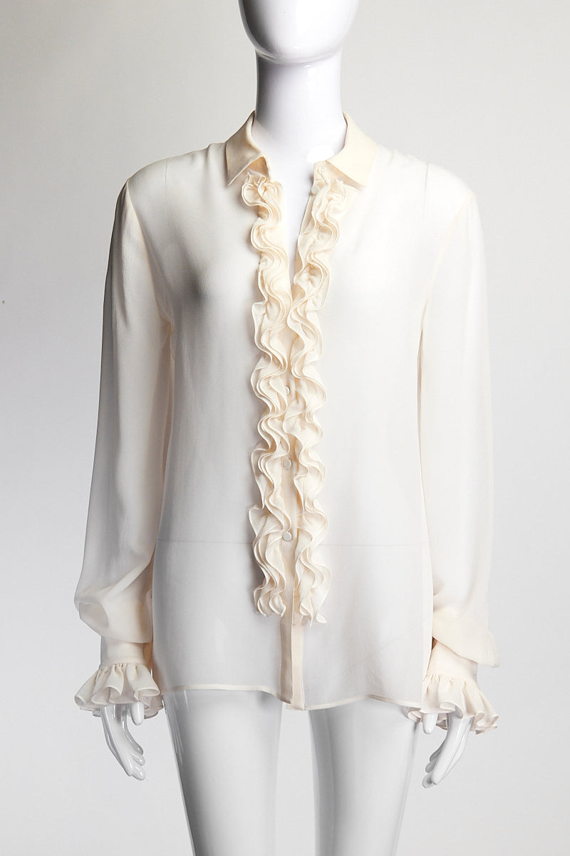 Saint Laurent Ruffled Sheer Blouse