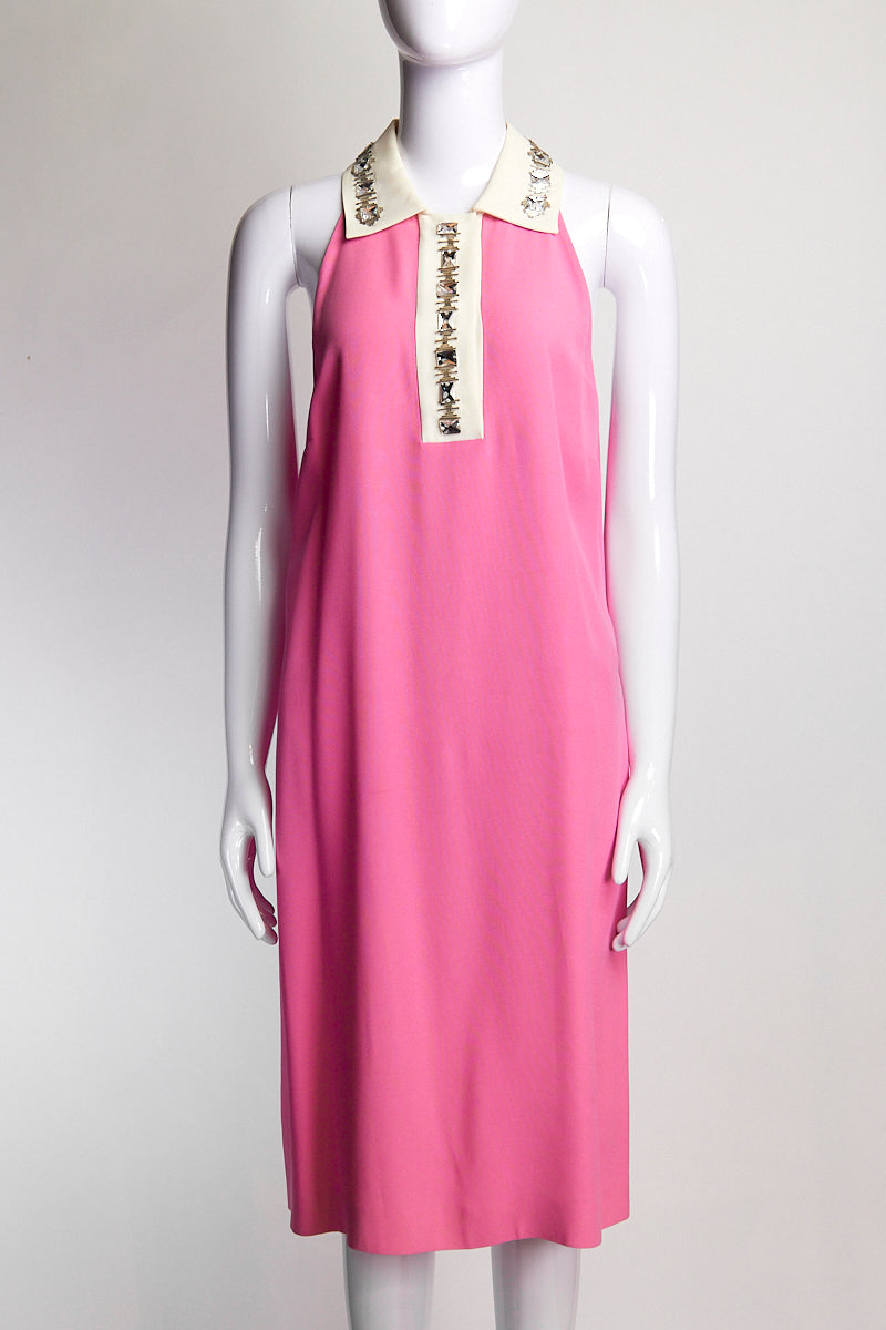 Prada Pink Collared Dress with Jewel Detail IT44 FR40