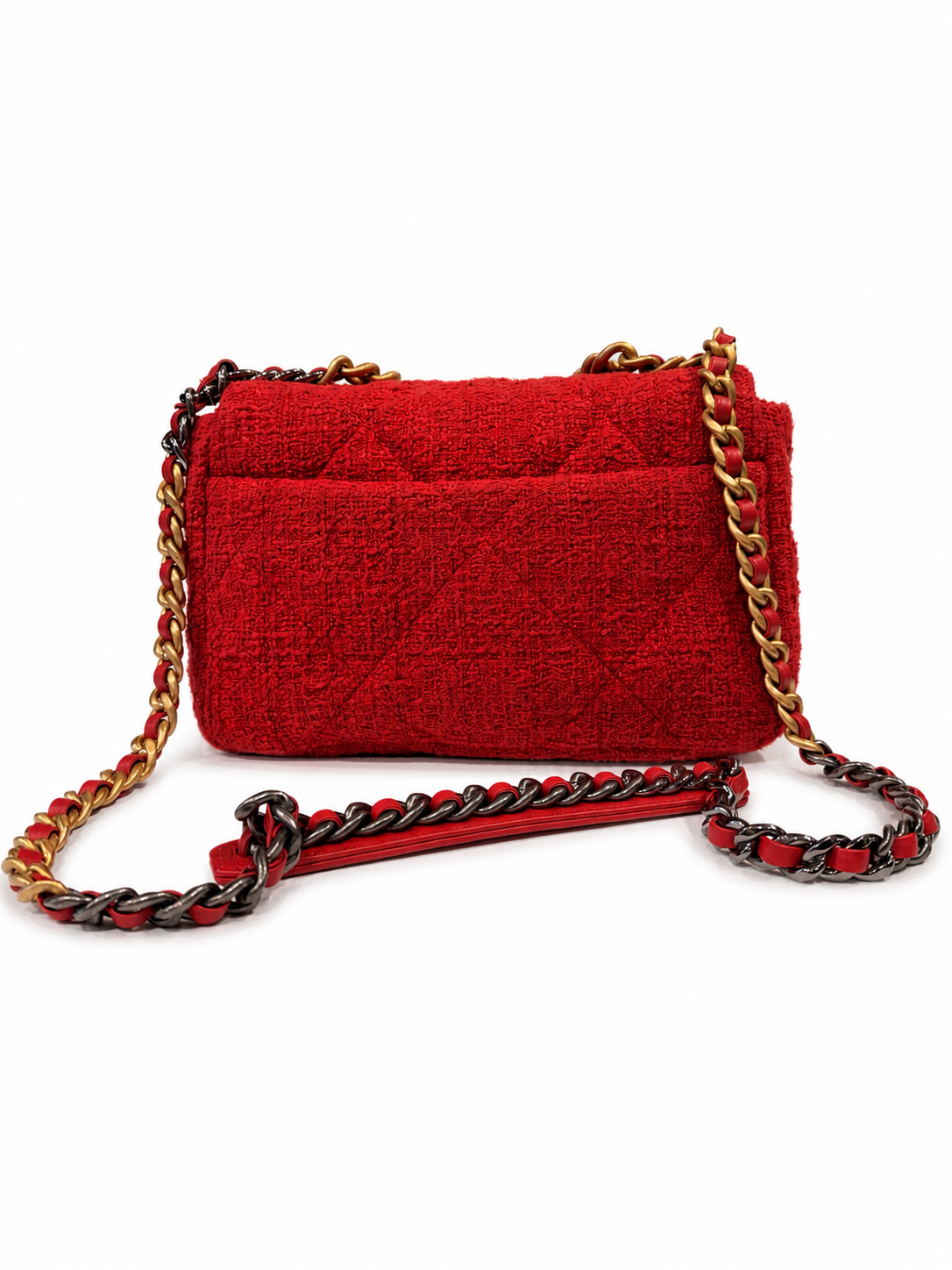 CHANEL RED QUILTED TWEED MEDIUM 19 FLAP BAG