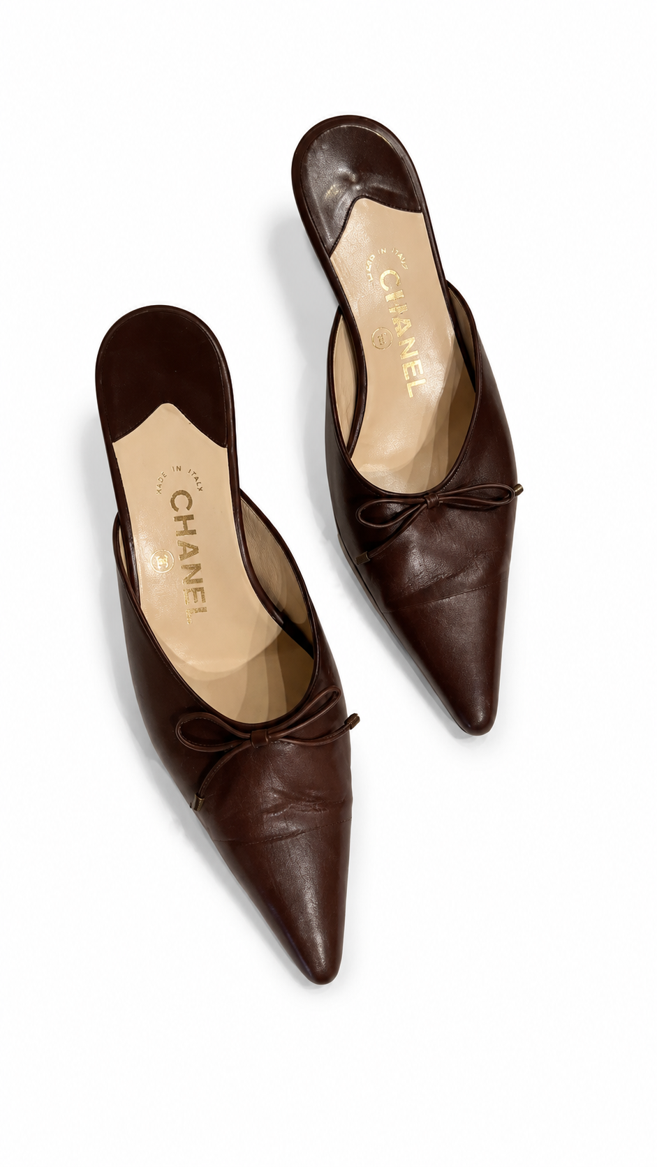 CHANEL VINTAGE BROWN MULES IN BROWN CALFSKIN